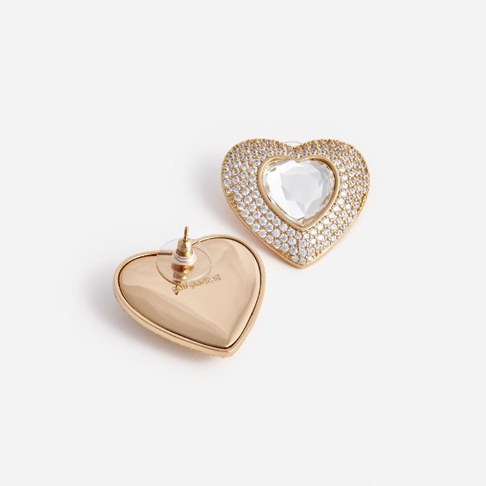 Self Portrait Gold Crystal Heart Earrings JEWELLERY