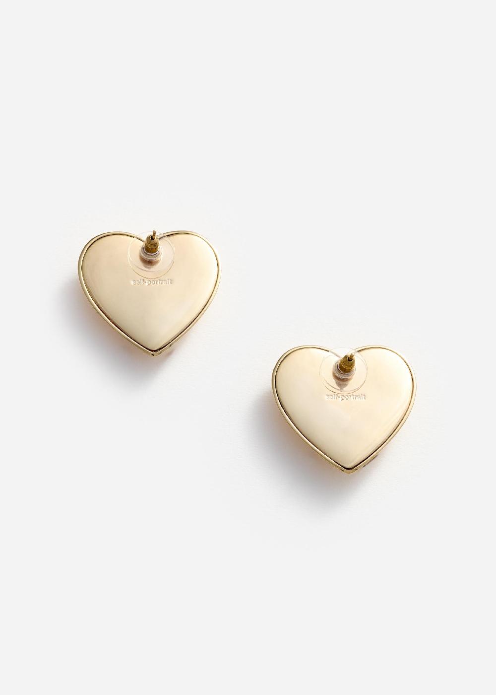 Self Portrait Gold Crystal Heart Earrings JEWELLERY