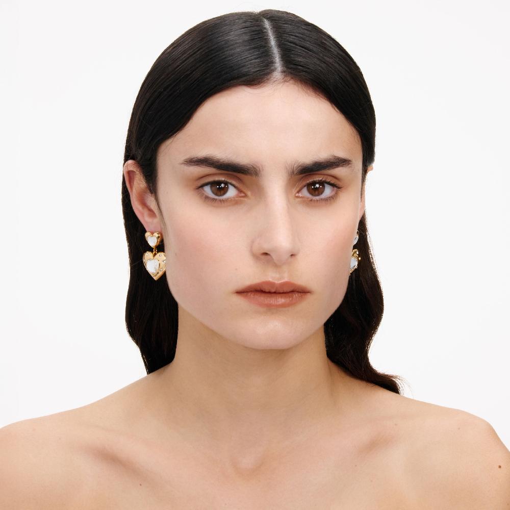 Self Portrait Gold Crystal Heart Tiered Earrings JEWELLERY