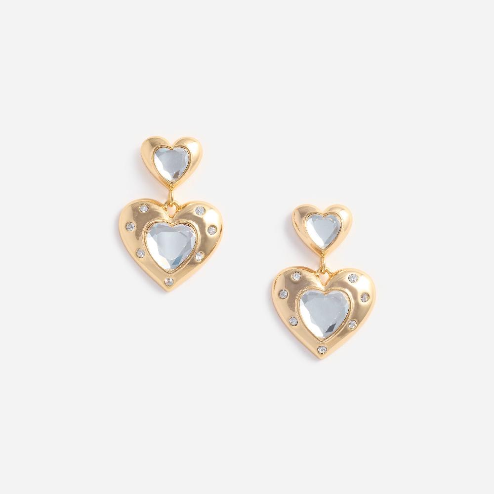 self portrait Gold Crystal Heart Tiered Earrings JEWELLERY