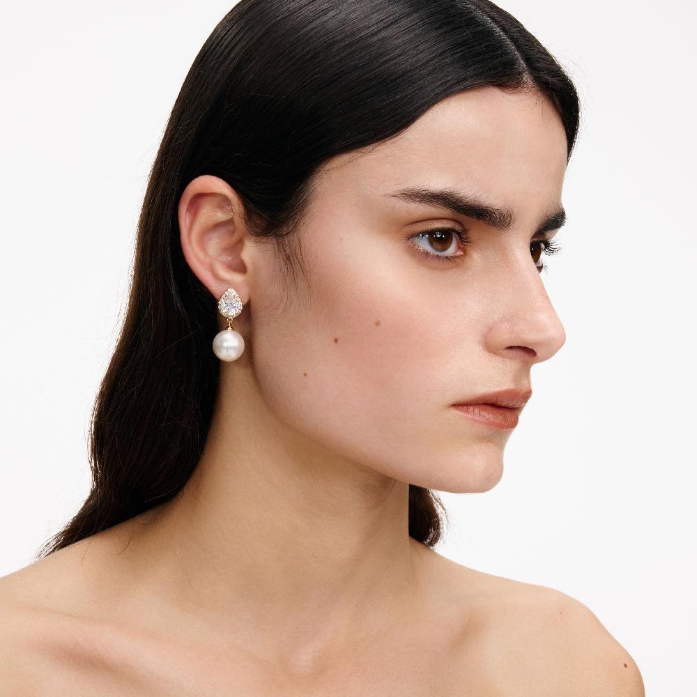 Self Portrait Gold Crystal Pearl Drop Earrings JEWELLERY