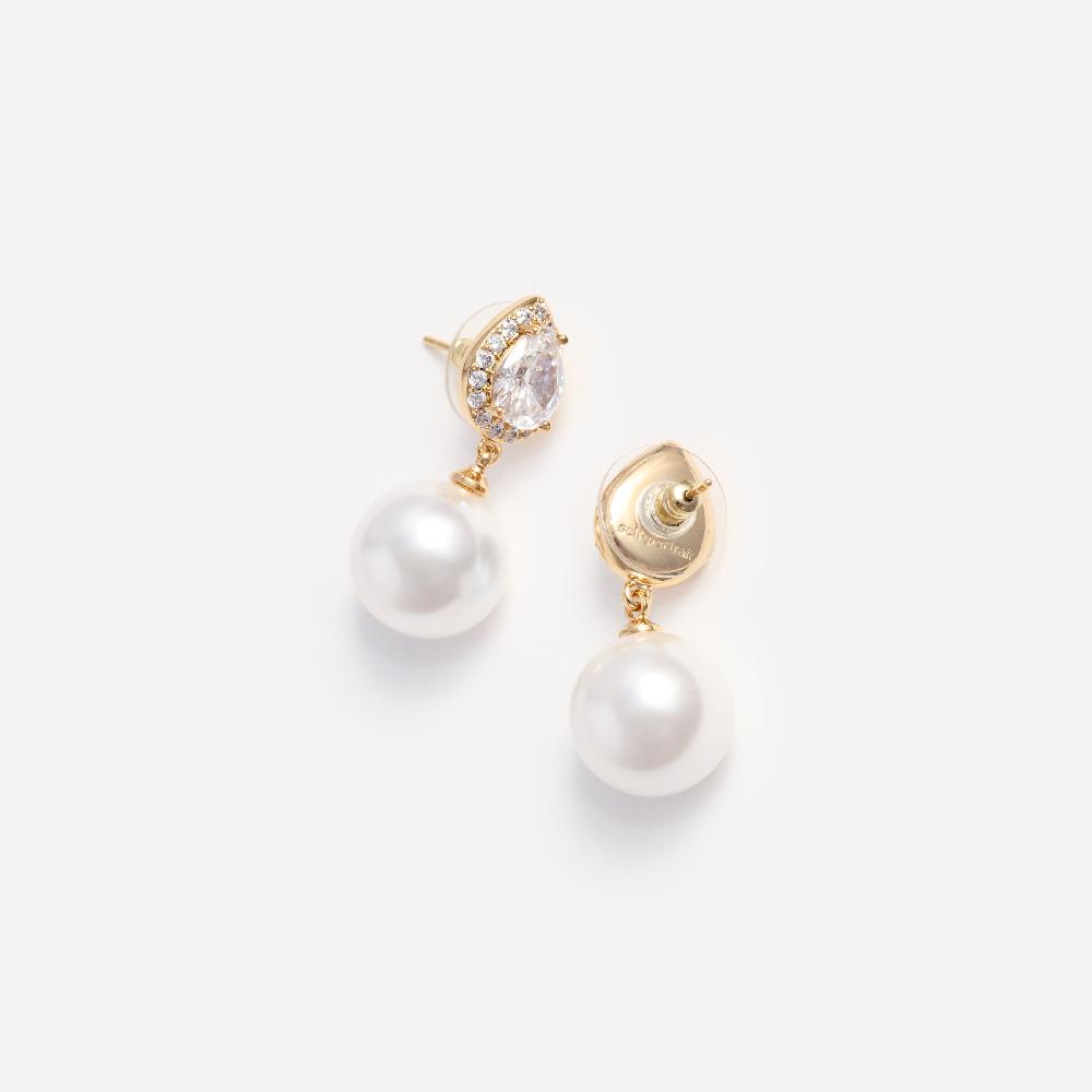 Self Portrait Gold Crystal Pearl Drop Earrings JEWELLERY
