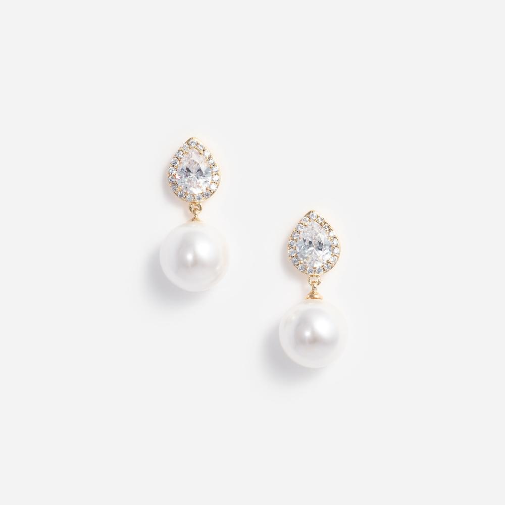 self portrait Gold Crystal Pearl Drop Earrings JEWELLERY