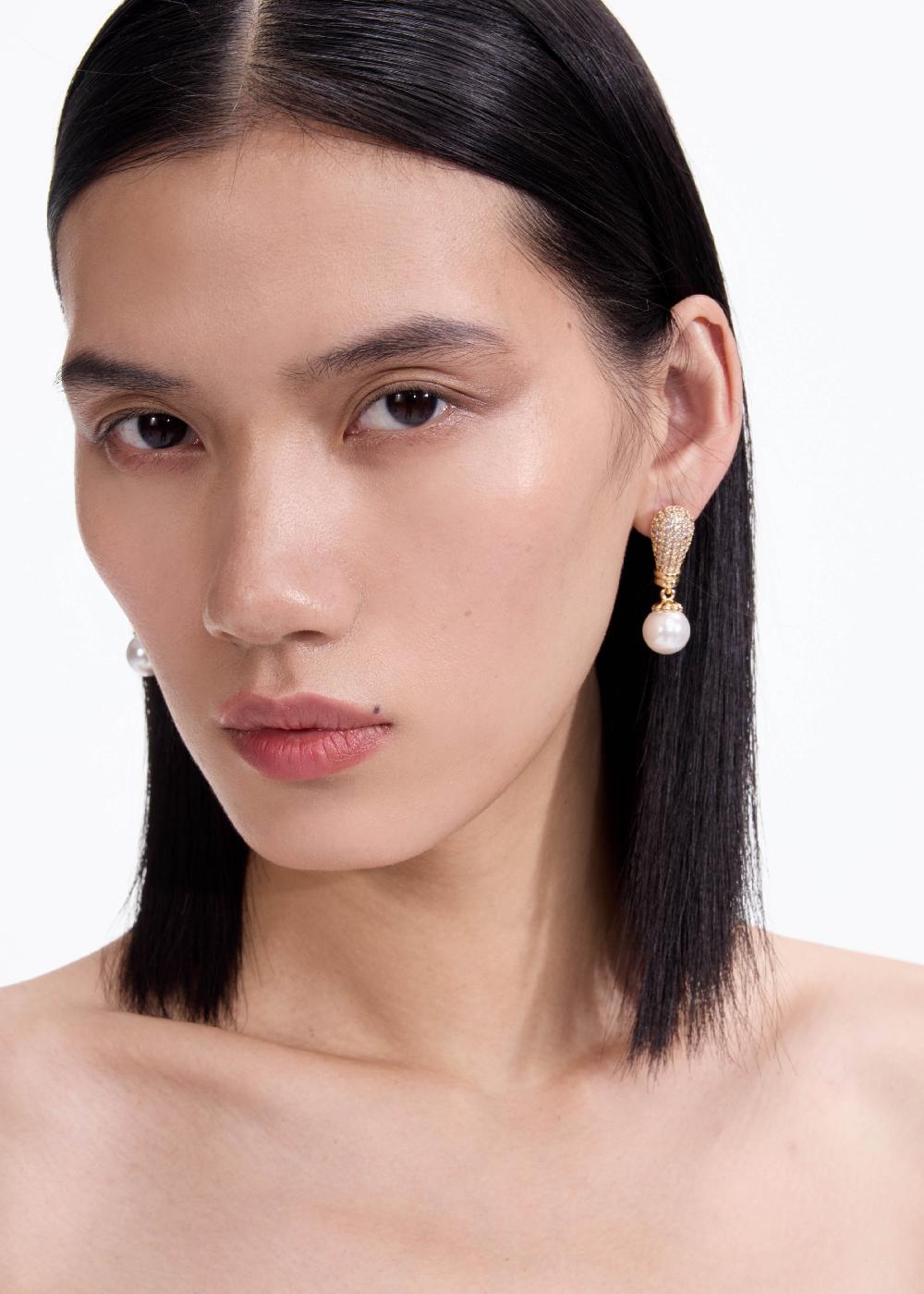 Self Portrait Gold Crystal Pearl Earrings JEWELLERY