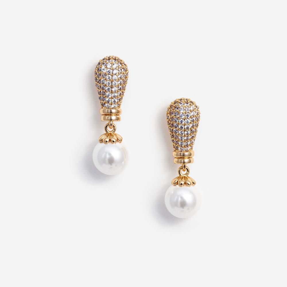self portrait Gold Crystal Pearl Earrings JEWELLERY