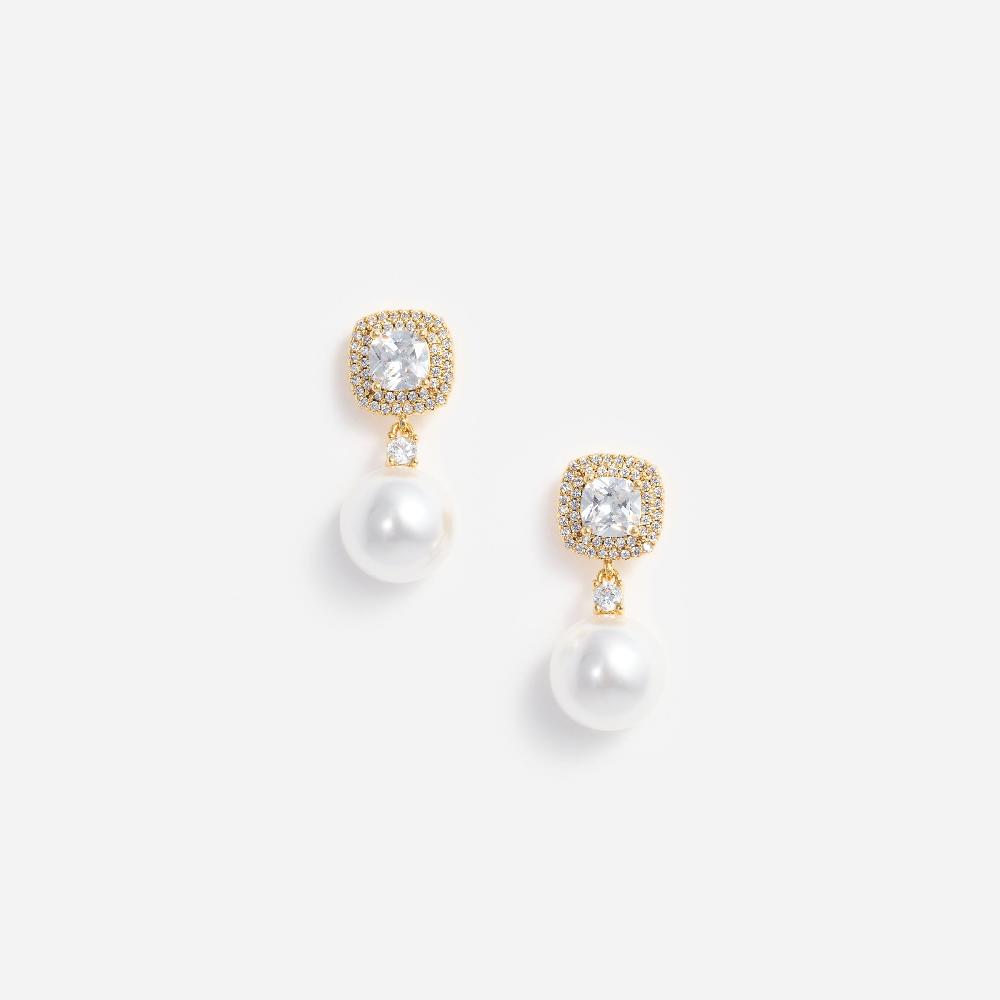 self portrait Gold Crystal Pearl Earrings JEWELLERY