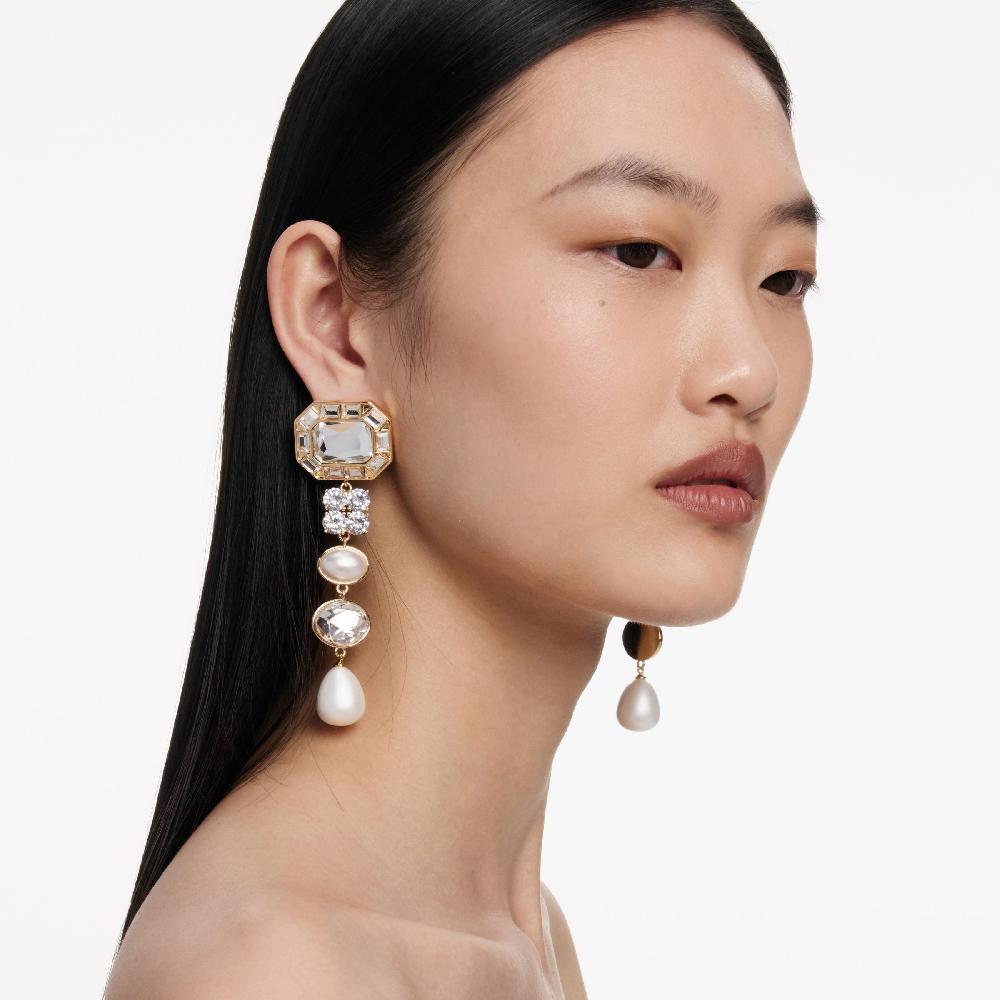 Self Portrait Gold Crystal Pearl Tiered Earrings JEWELLERY