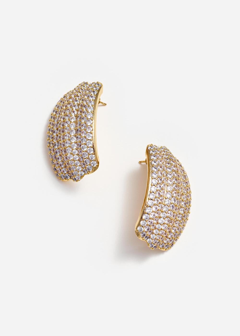 Self Portrait Gold Crystal Ridged Earrings JEWELLERY