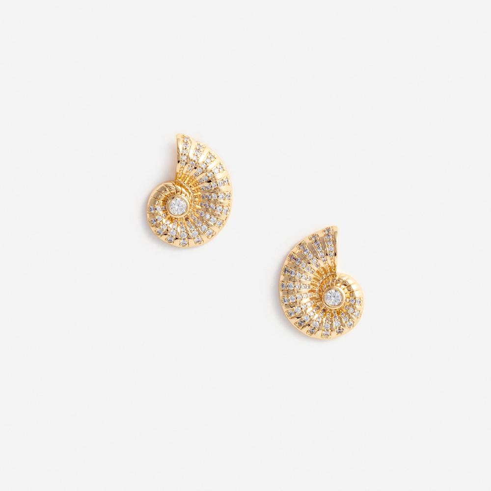 self portrait Gold Crystal Shell Earrings JEWELLERY