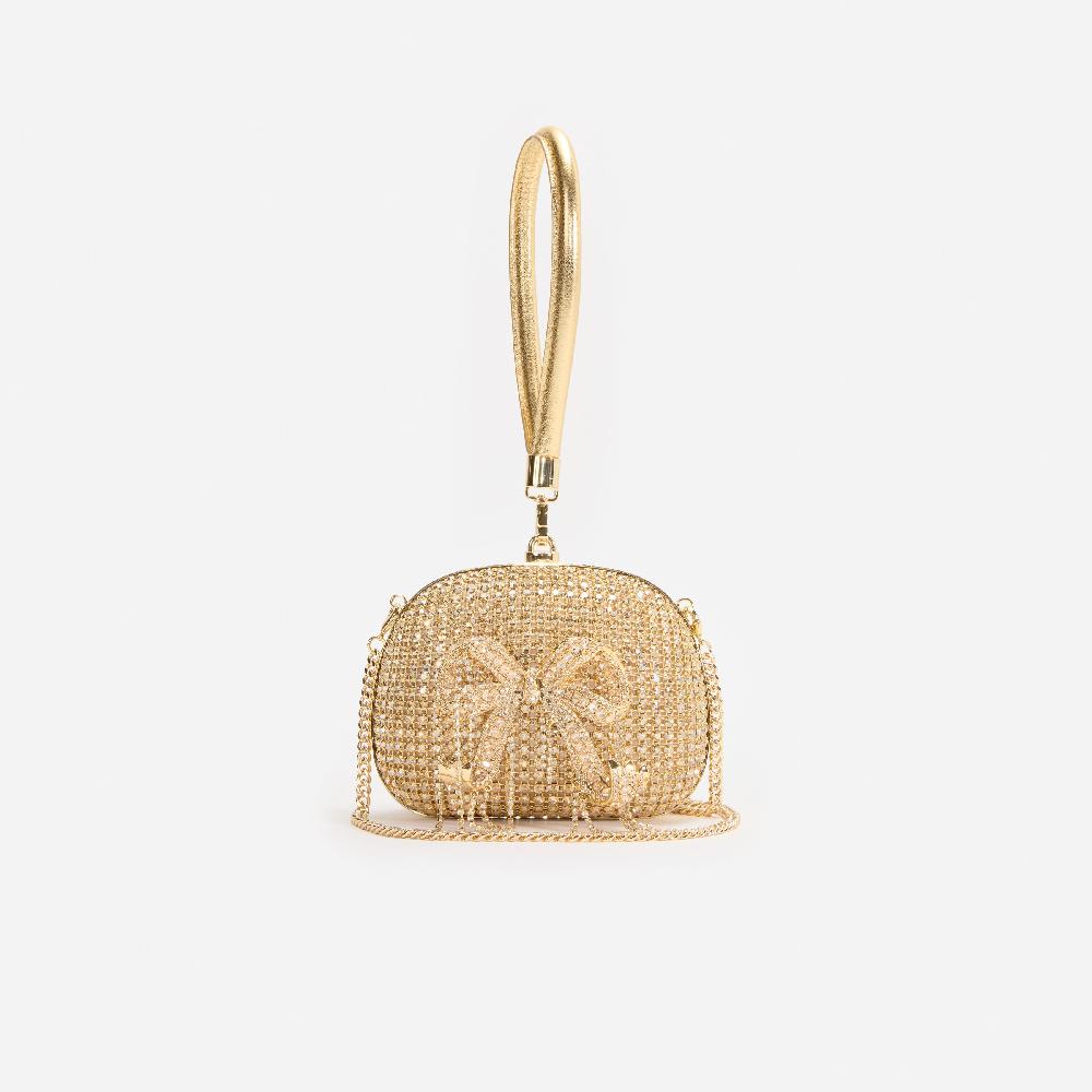 Self Portrait Gold Crystal Top Handle Clutch Bag BAGS