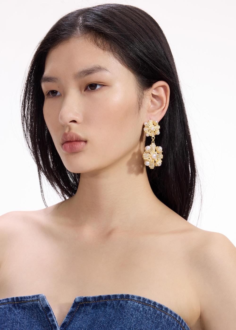 Self Portrait Gold Encrusted Tiered Earrings JEWELLERY