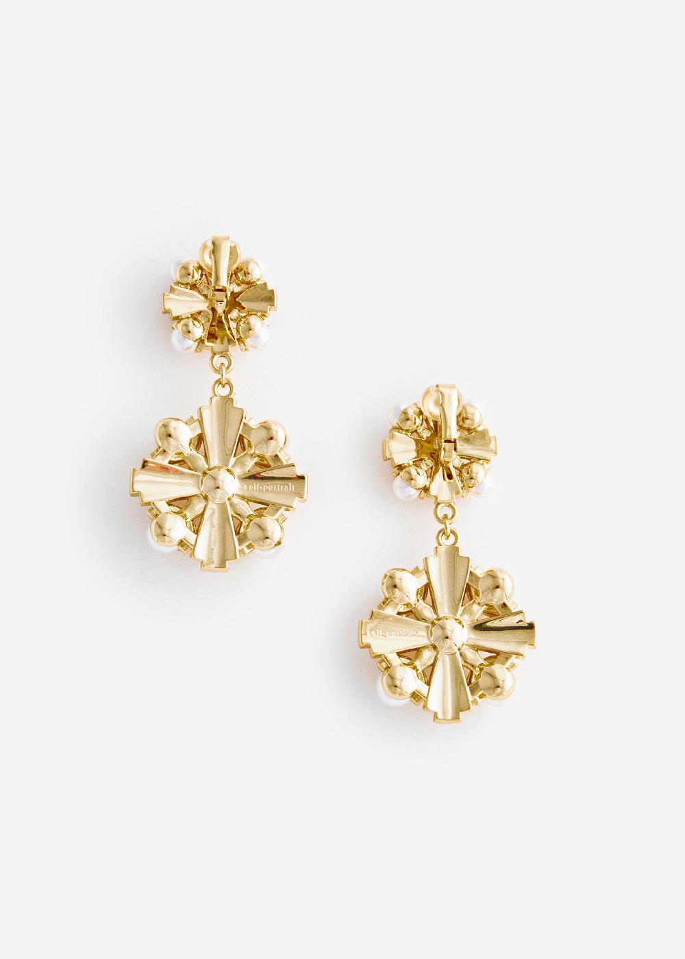 Self Portrait Gold Encrusted Tiered Earrings JEWELLERY