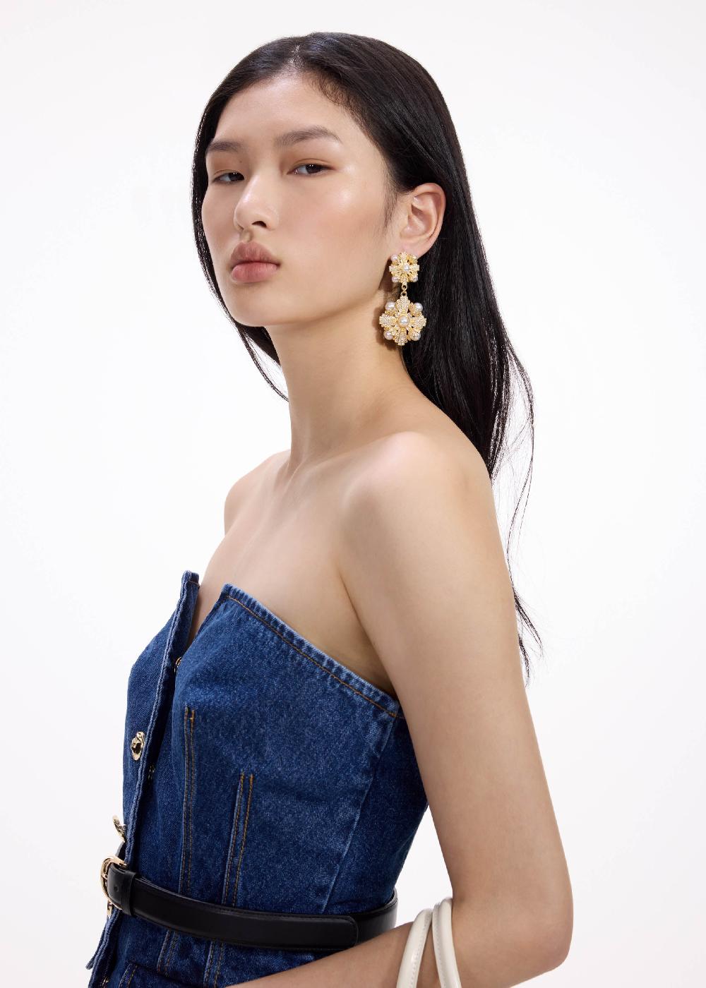 Self Portrait Gold Encrusted Tiered Earrings JEWELLERY