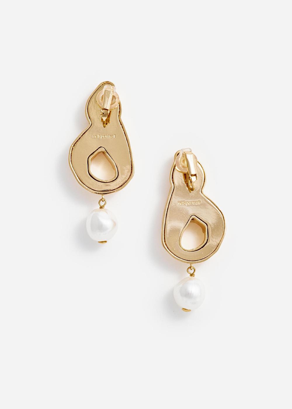 Self Portrait Gold Faux Pearl Drop Earrings JEWELLERY