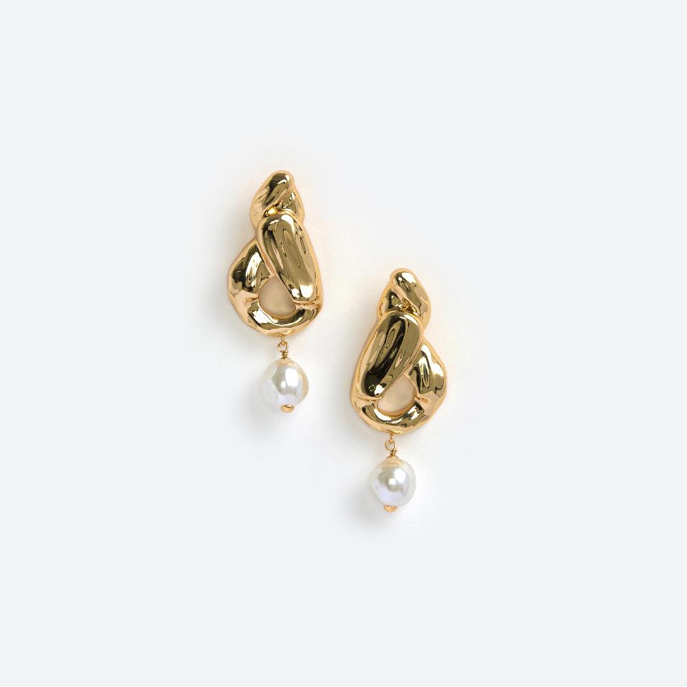 self portrait Gold Faux Pearl Drop Earrings JEWELLERY