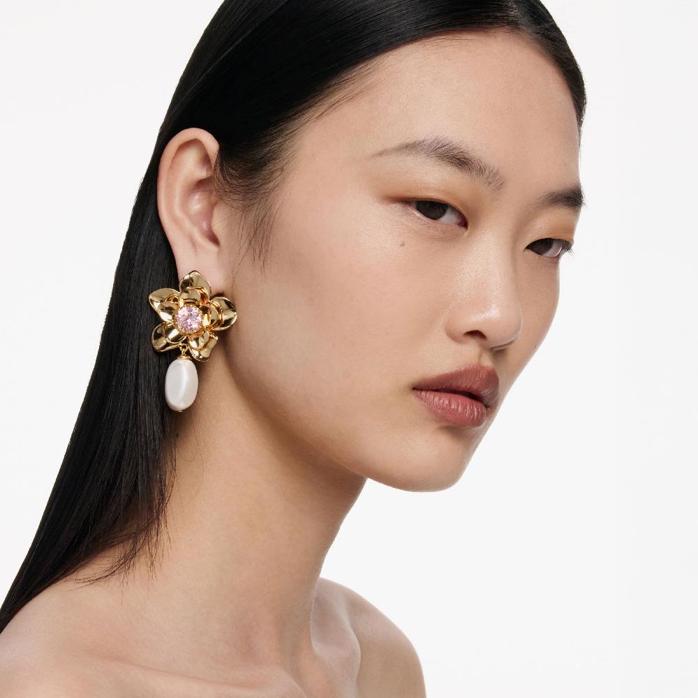 Self Portrait Gold Flower Pink Crystal Earrings JEWELLERY