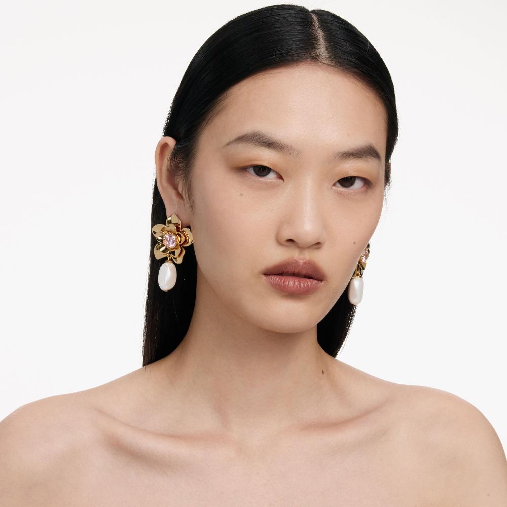 Self Portrait Gold Flower Pink Crystal Earrings JEWELLERY