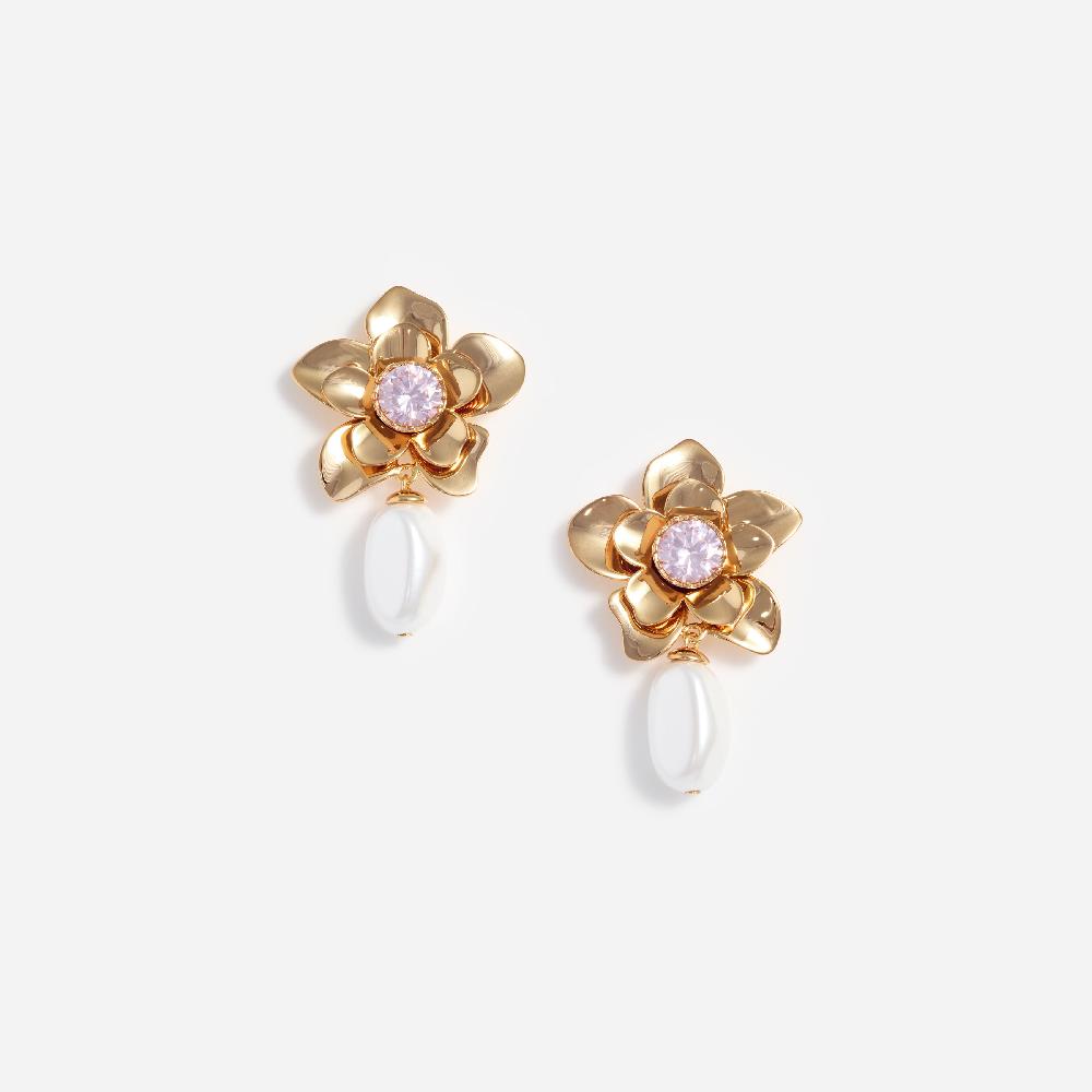 self portrait Gold Flower Pink Crystal Earrings JEWELLERY