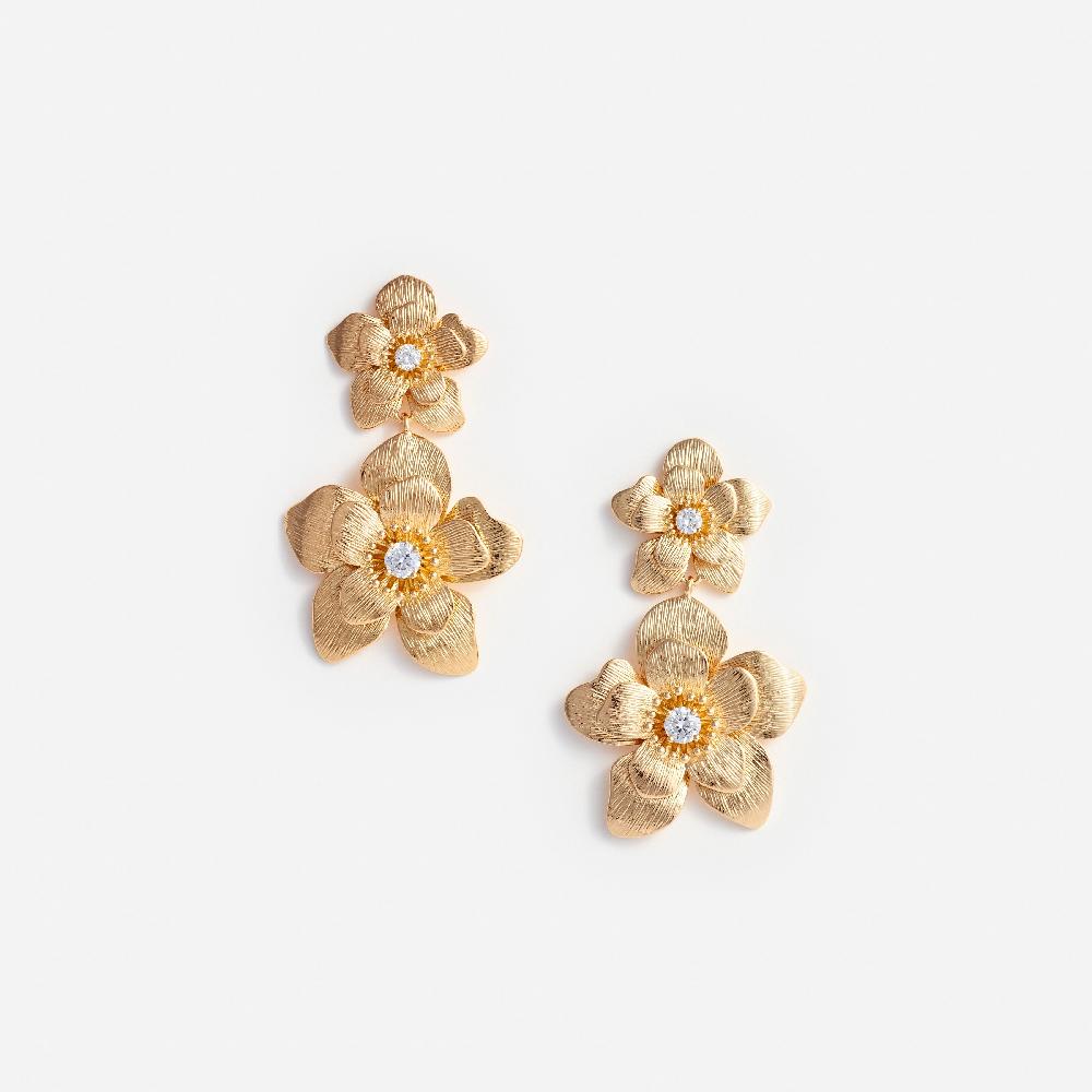self portrait Gold Flower Tiered Earrings JEWELLERY