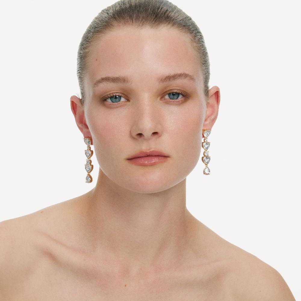 Self Portrait Gold Heart Crystal Tiered Earrings JEWELLERY