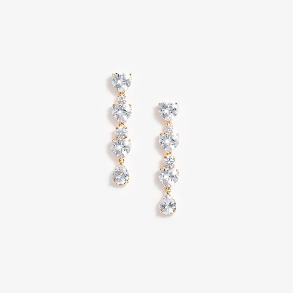 self portrait Gold Heart Crystal Tiered Earrings JEWELLERY