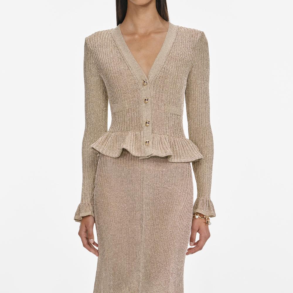 Self Portrait Gold Lurex Peplum Knit Midi Dress CLOTHING