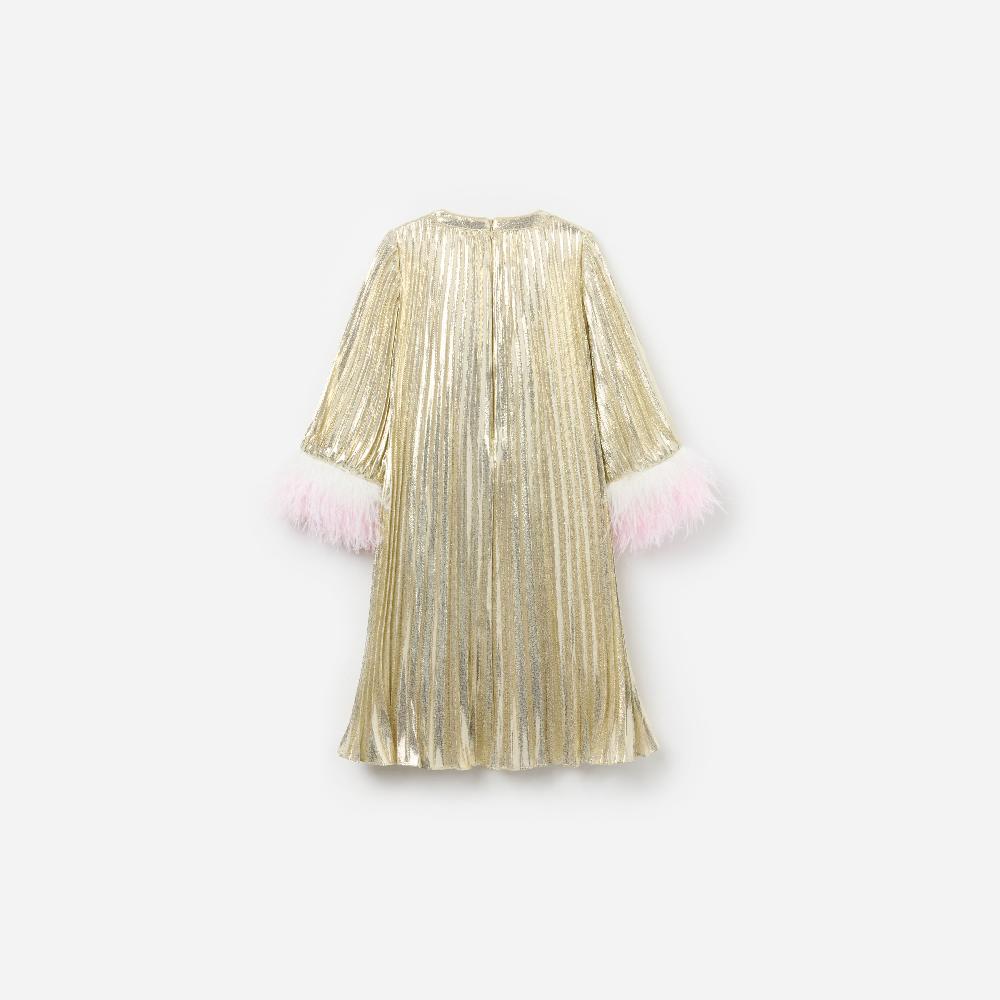 Self Portrait Gold Metallic Chiffon Feather Dress KIDS