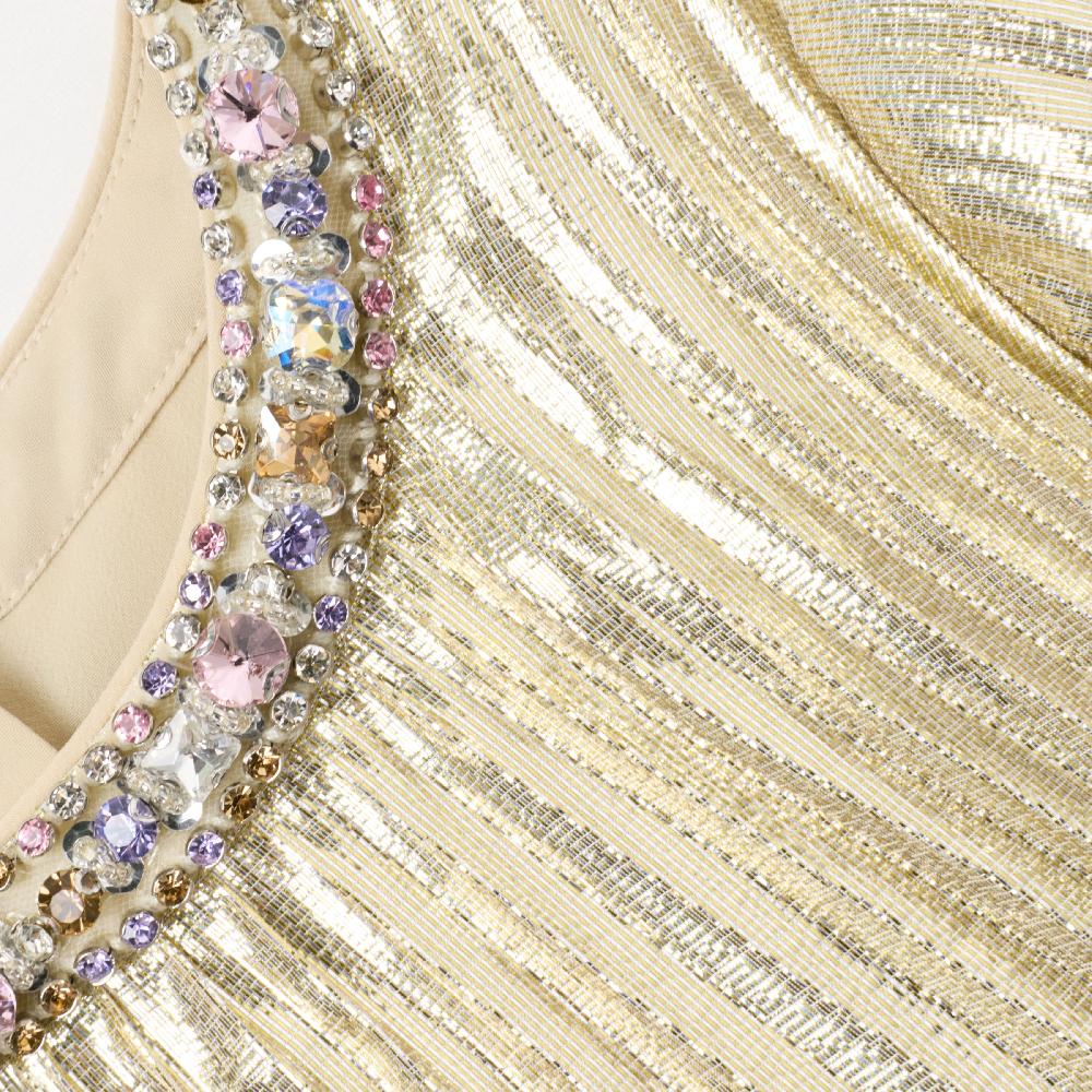 Self Portrait Gold Metallic Chiffon Feather Dress KIDS