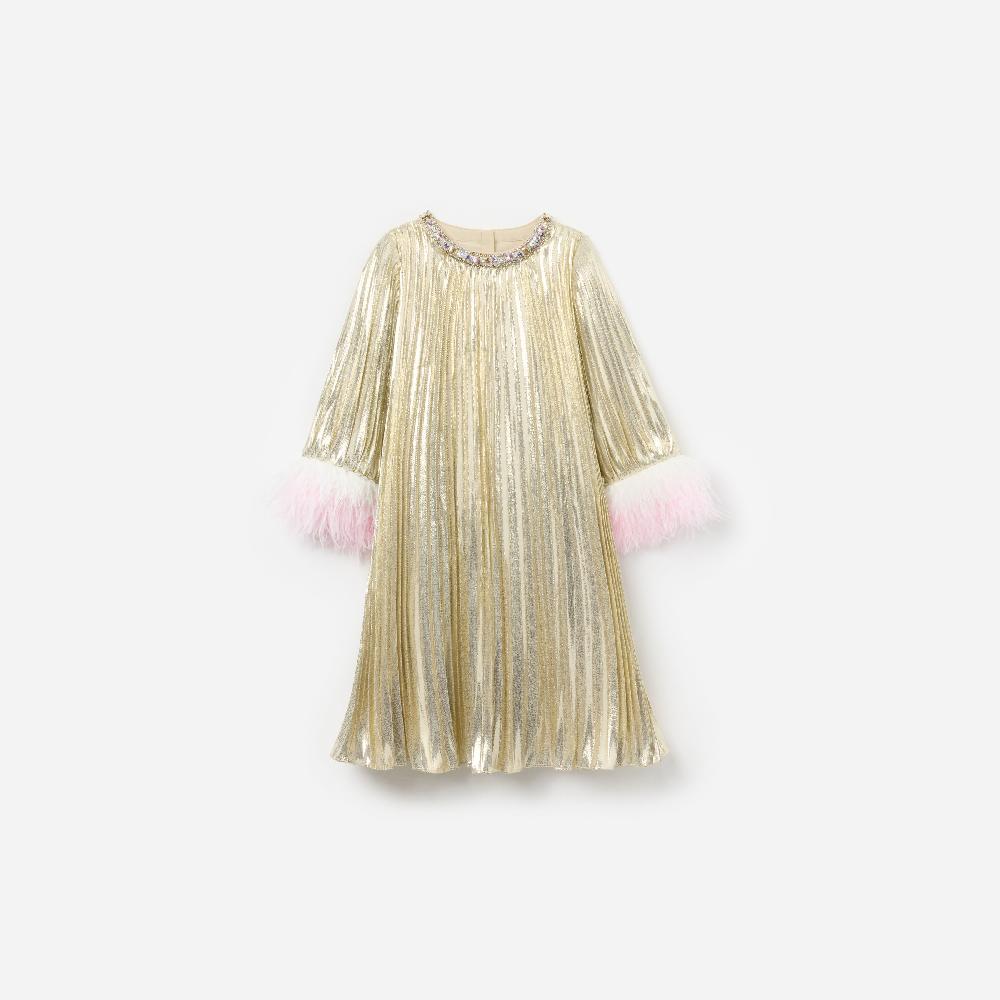 self portrait Gold Metallic Chiffon Feather Dress KIDS