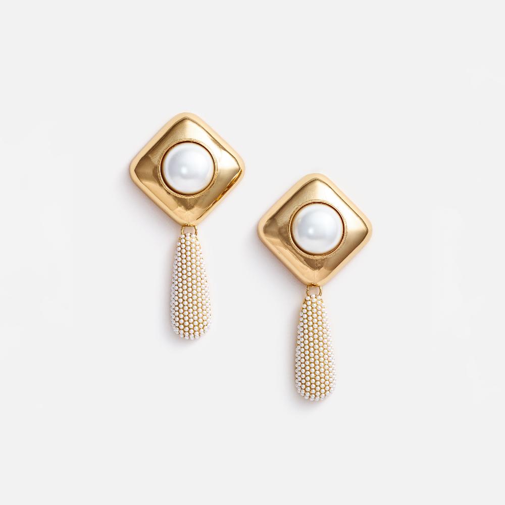 self portrait Gold Pearl Crystal Bar Earrings JEWELLERY