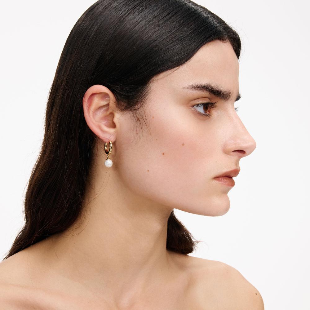 Self Portrait Gold Pearl Drop Hoop Earrings JEWELLERY
