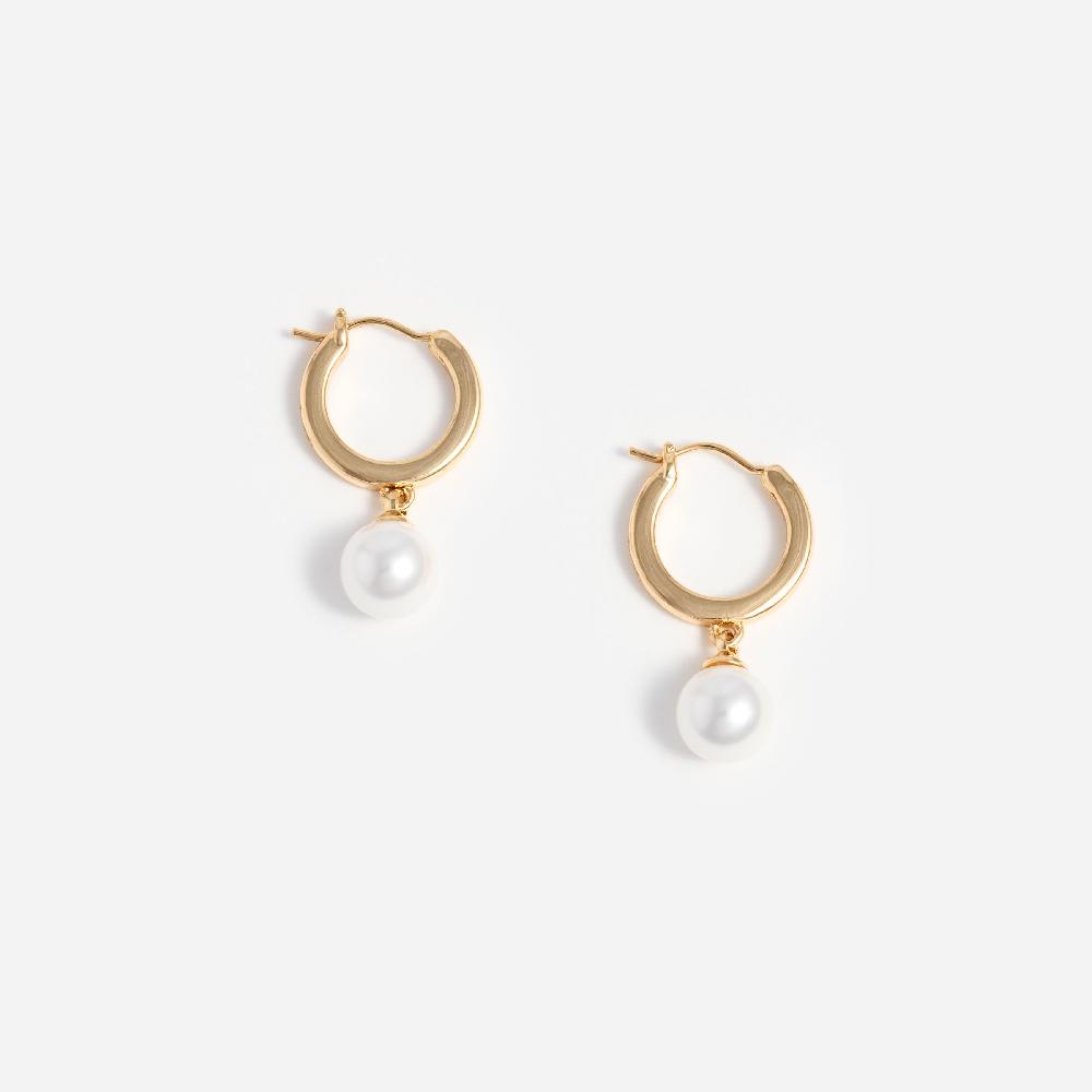 Self Portrait Gold Pearl Drop Hoop Earrings JEWELLERY