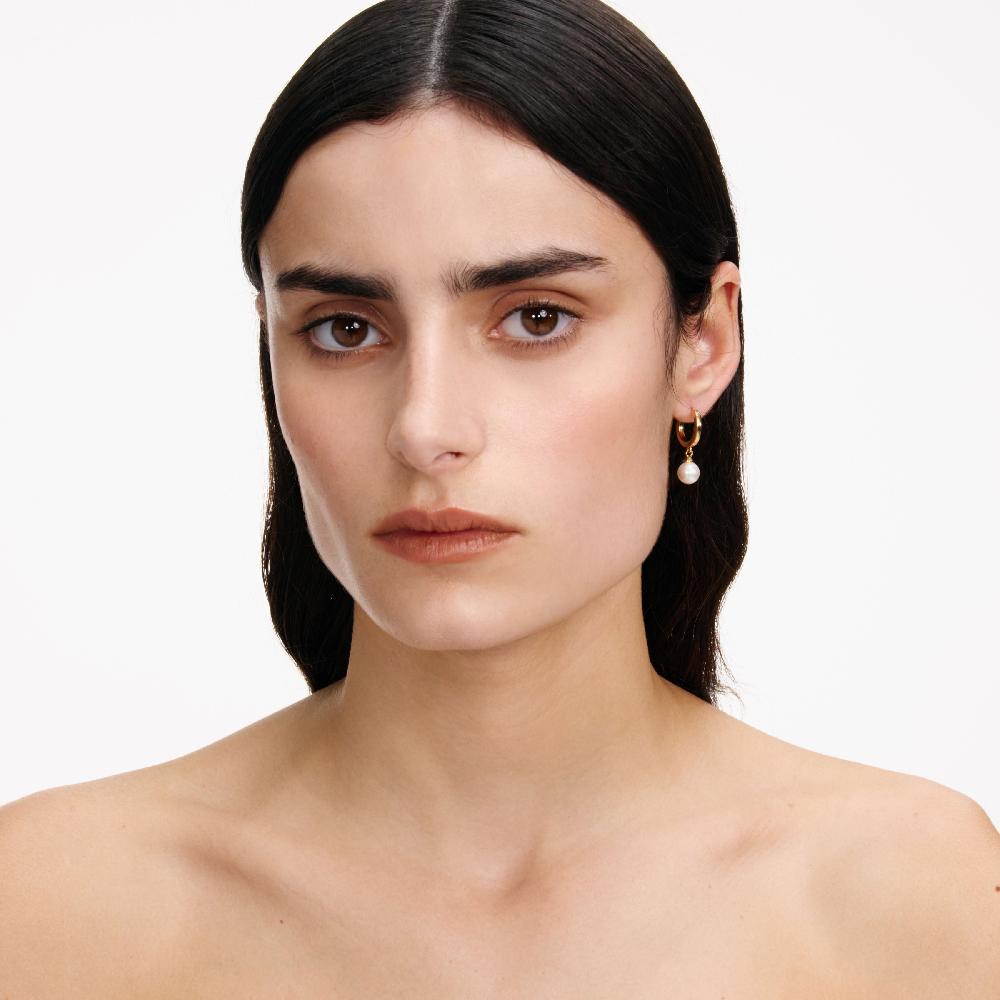 Self Portrait Gold Pearl Drop Hoop Earrings JEWELLERY