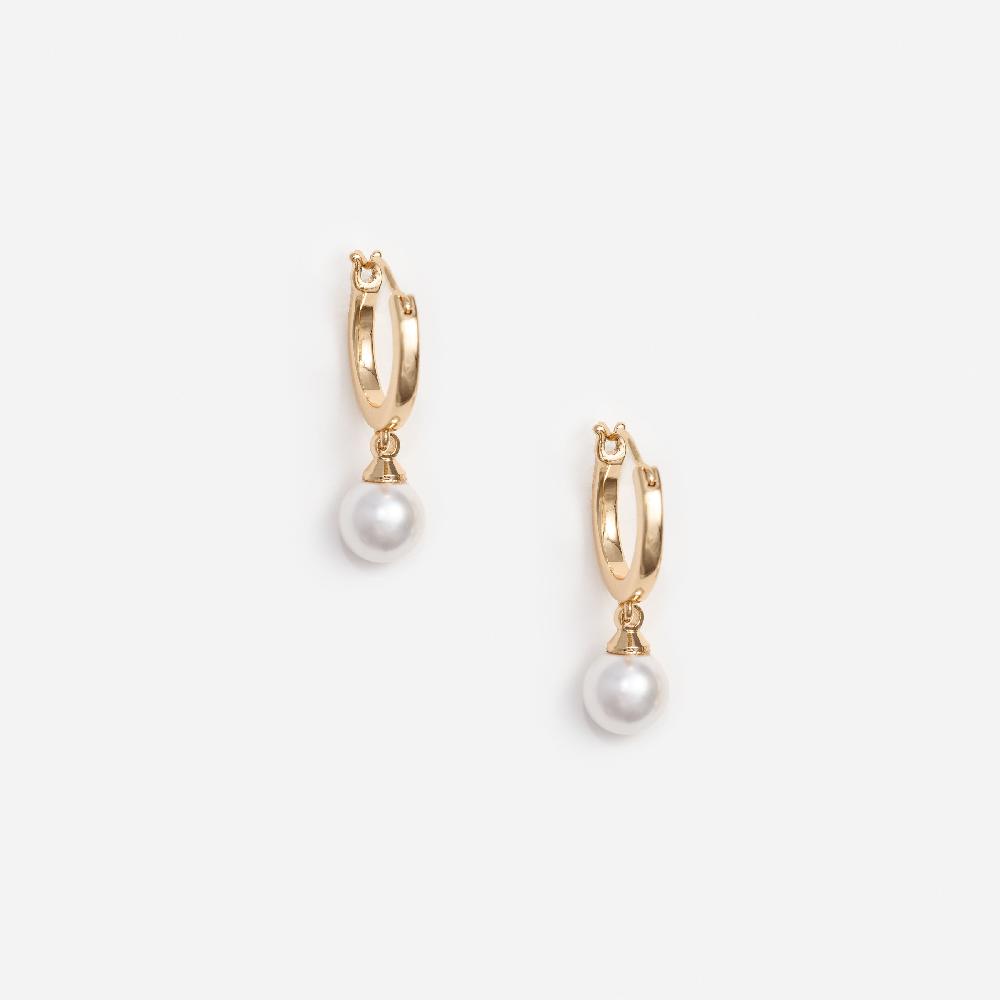 self portrait Gold Pearl Drop Hoop Earrings JEWELLERY