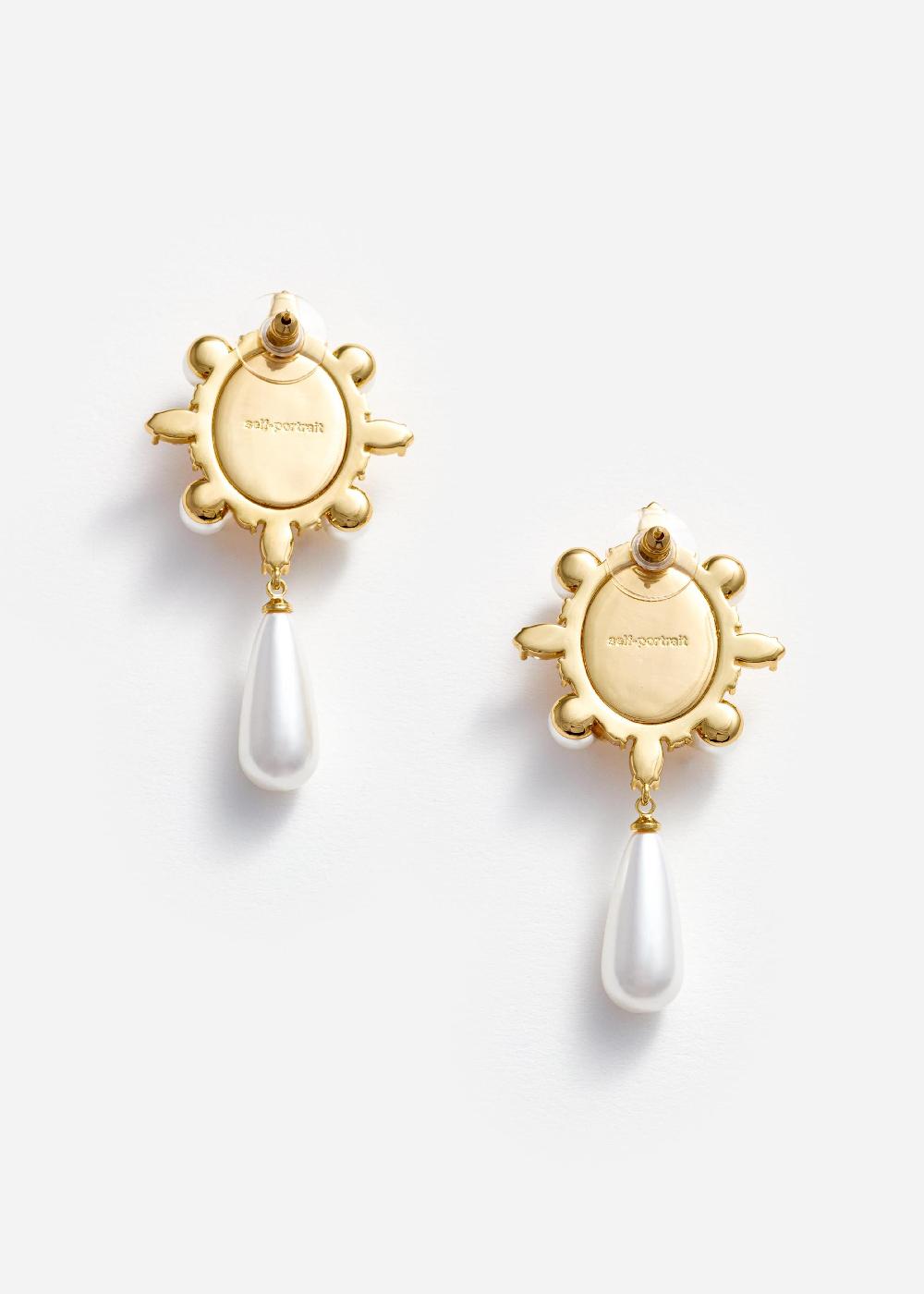 Self Portrait Gold Pearl Droplet Earrings JEWELLERY
