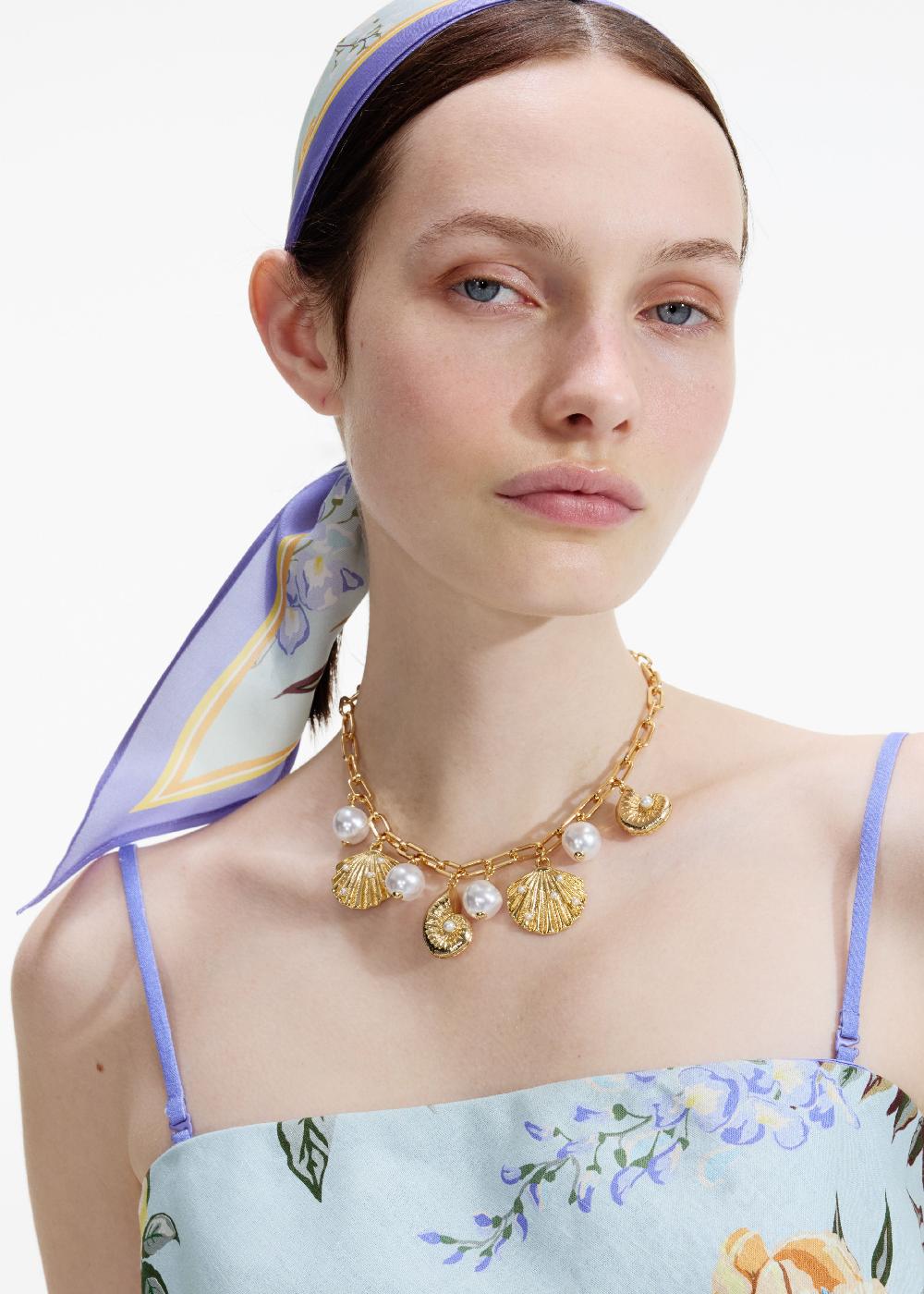 Self Portrait Gold Pearl Shell Charm Necklace JEWELLERY