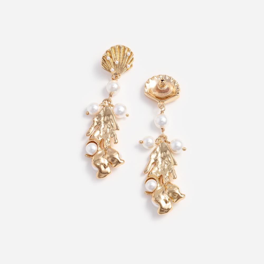 Self Portrait Gold Shell Pearl Coral Earrings JEWELLERY