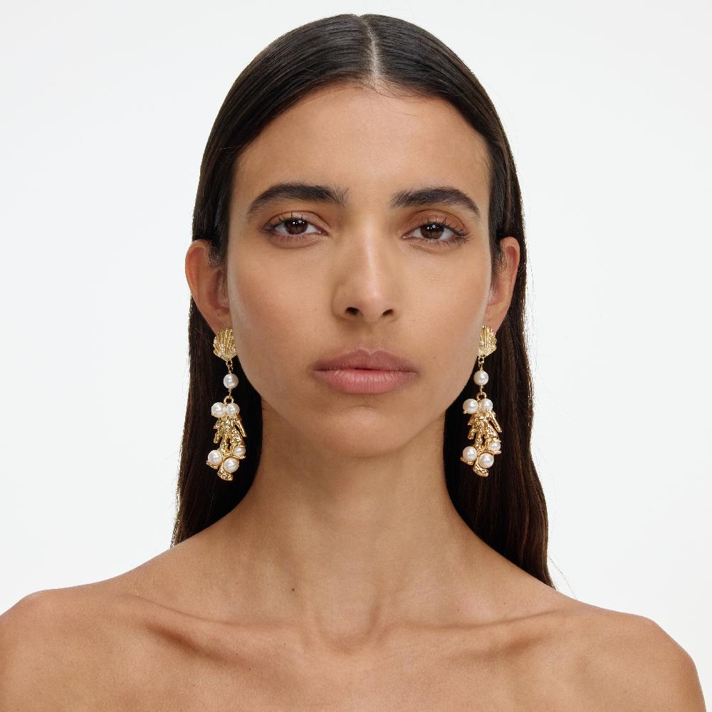 Self Portrait Gold Shell Pearl Coral Earrings JEWELLERY