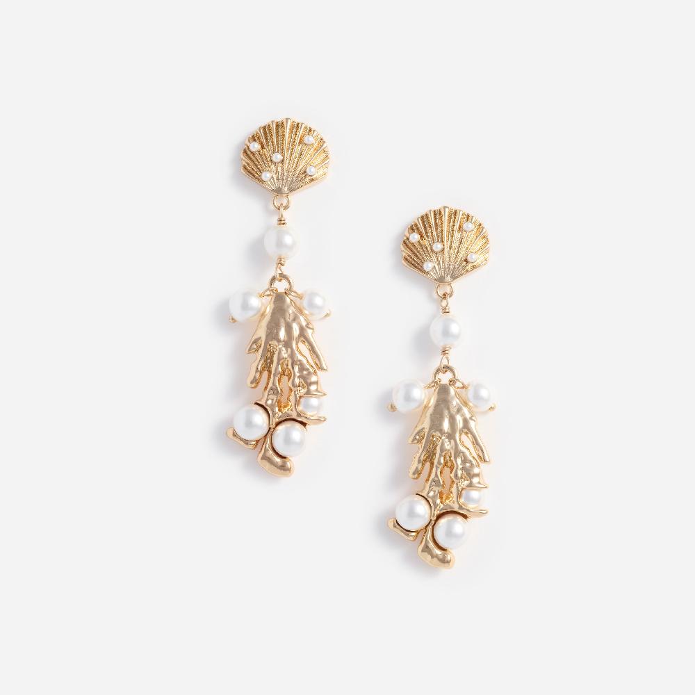 self portrait Gold Shell Pearl Coral Earrings JEWELLERY