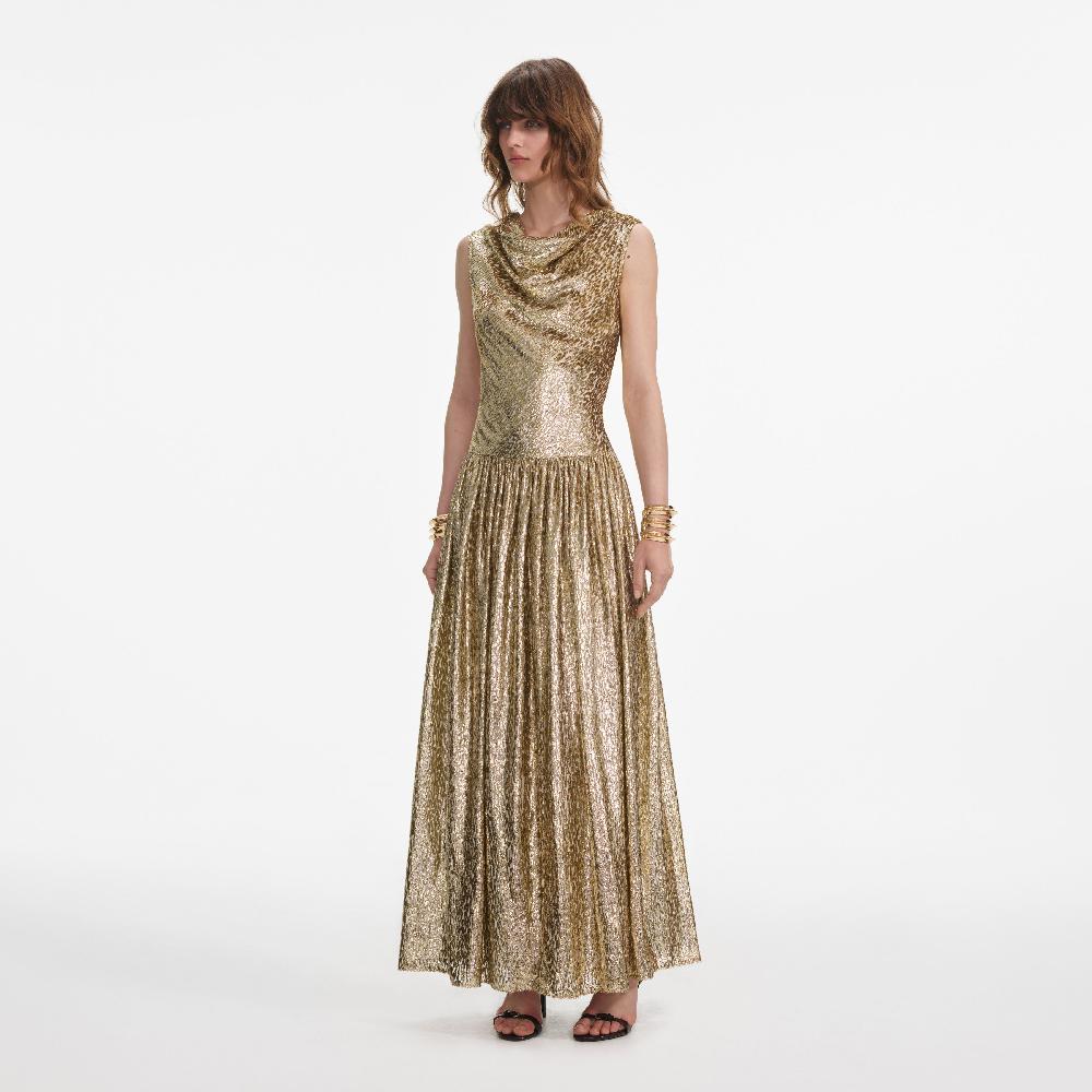 Self Portrait Gold Sleeveless Fil Coupe Maxi Dress CLOTHING