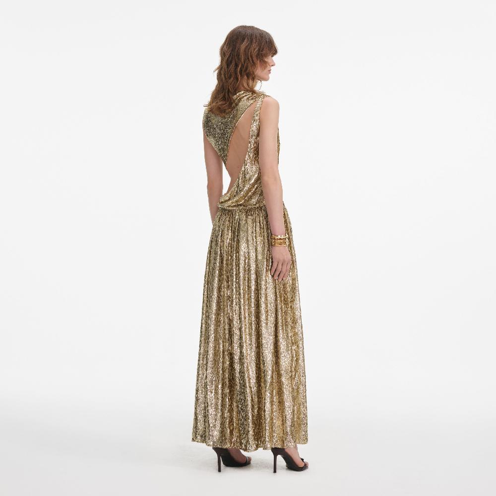 Self Portrait Gold Sleeveless Fil Coupe Maxi Dress CLOTHING