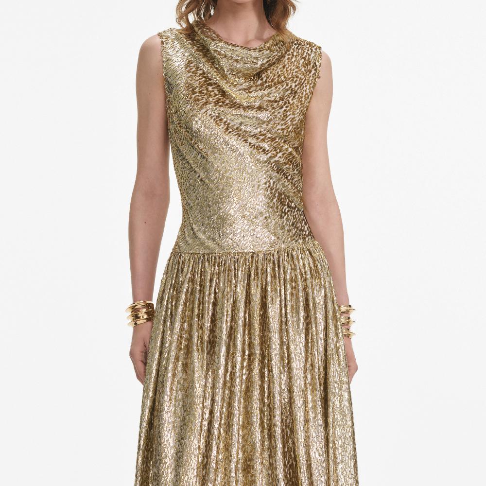 Self Portrait Gold Sleeveless Fil Coupe Maxi Dress CLOTHING