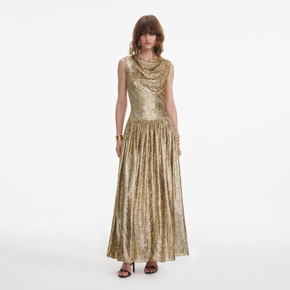 self portrait Gold Sleeveless Fil Coupe Maxi Dress CLOTHING