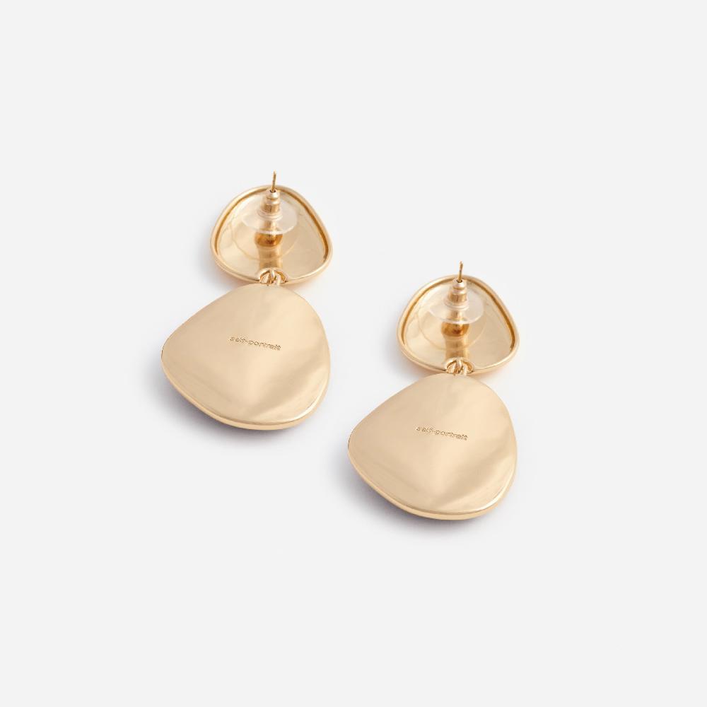 Self Portrait Gold Tiger Eye Tiered Earrings JEWELLERY