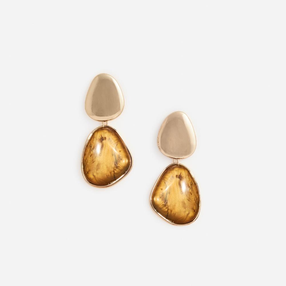 self portrait Gold Tiger Eye Tiered Earrings JEWELLERY