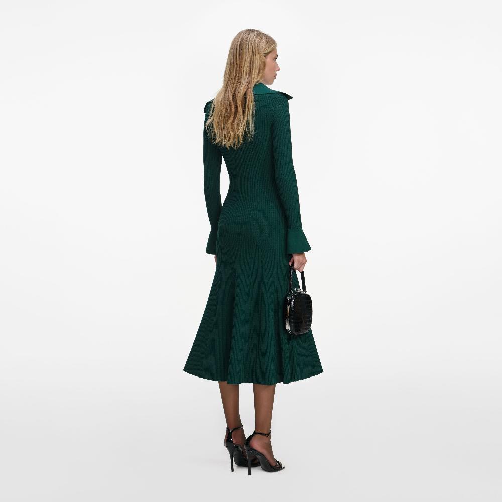 Self Portrait Green Keyhole Knit Midi Dress CLOTHING