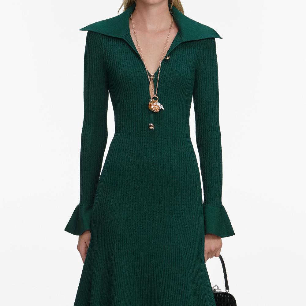 Self Portrait Green Keyhole Knit Midi Dress CLOTHING