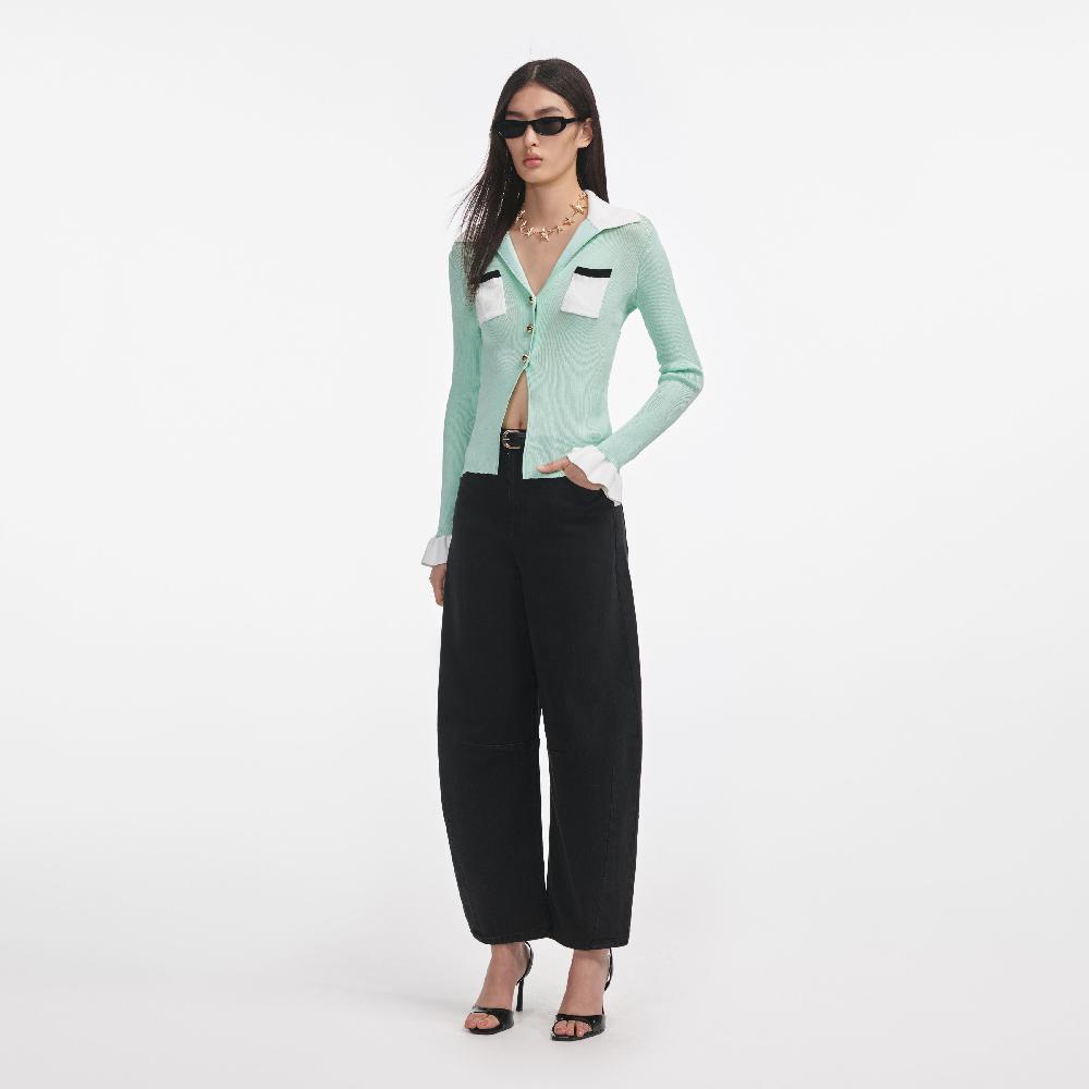 Self Portrait Green Ribbed Viscose Knit Top CLOTHING