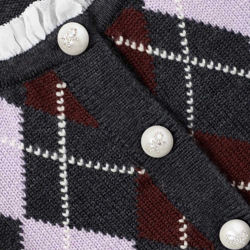 Self Portrait Grey Argyle Embellished Cardigan KIDS