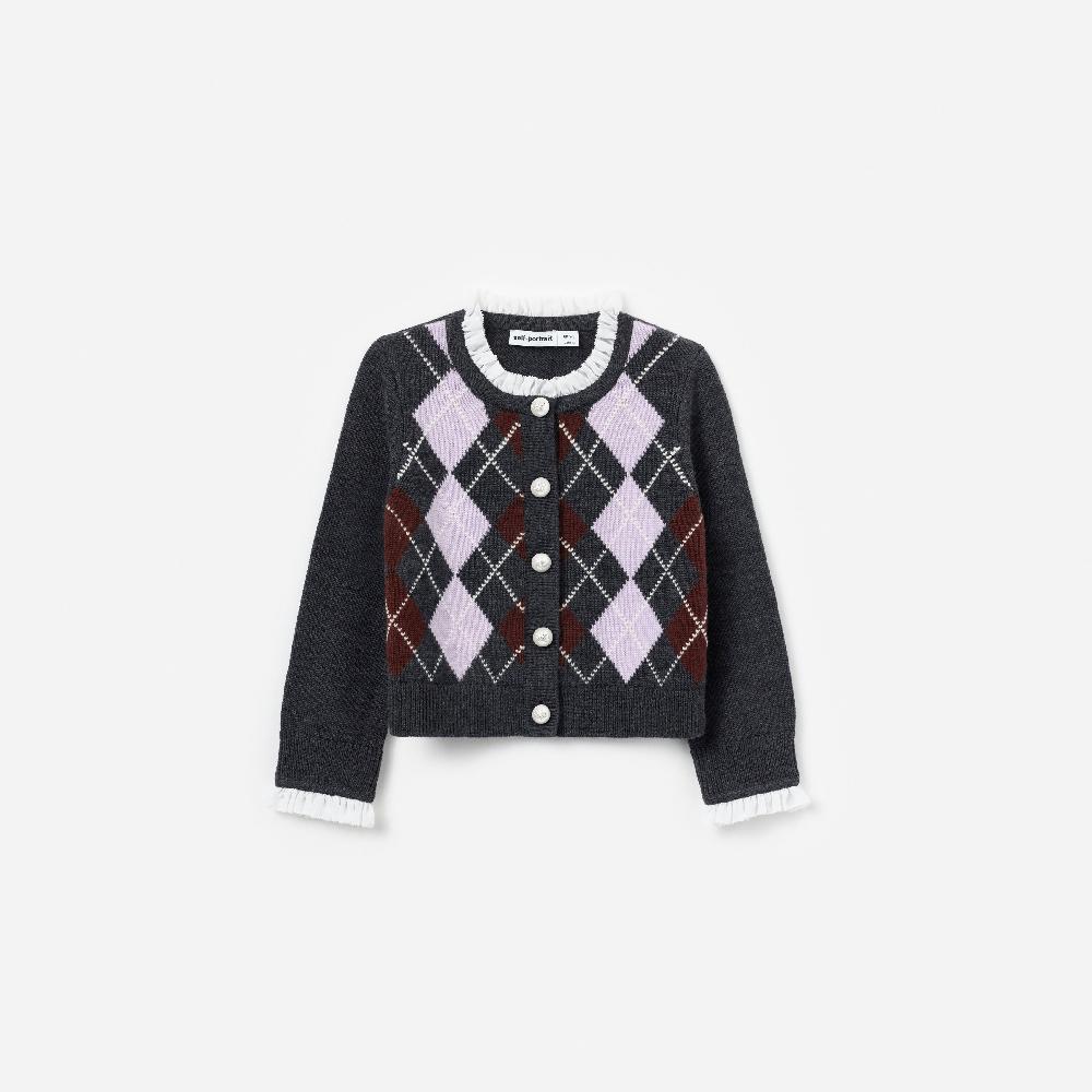 self portrait Grey Argyle Embellished Cardigan KIDS